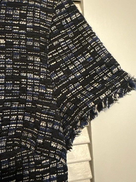 Banana Republic Navy and White Tweed Short-Sleeve Sheath Dress - Picture 2 of 4